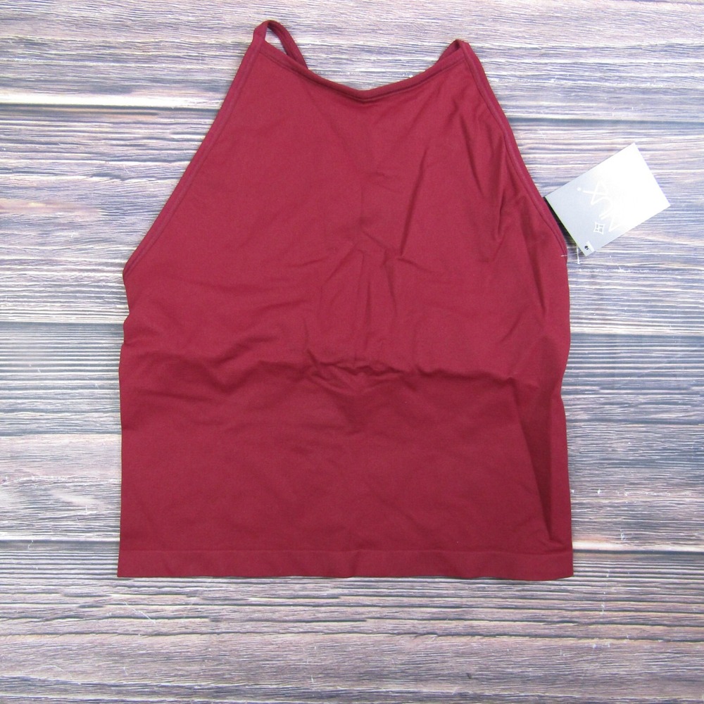 NUX NEW Womens Large Maroon Red Halter Tank Top Yoga Gym Workout